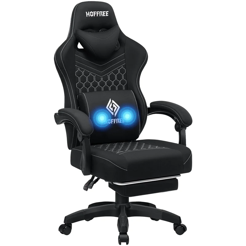 refreshing base series ergonomic gaming chairs massage adjustable 440 lbs weight capacity fab501 black front view This Ergonomic Gaming Chair Redefines Comfort and Durability
